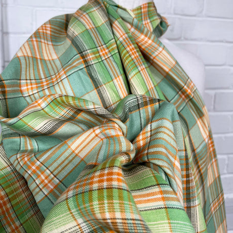 Italian Ex-Designer Checked Shirting Fabric Mara Bella Linen - Green CU