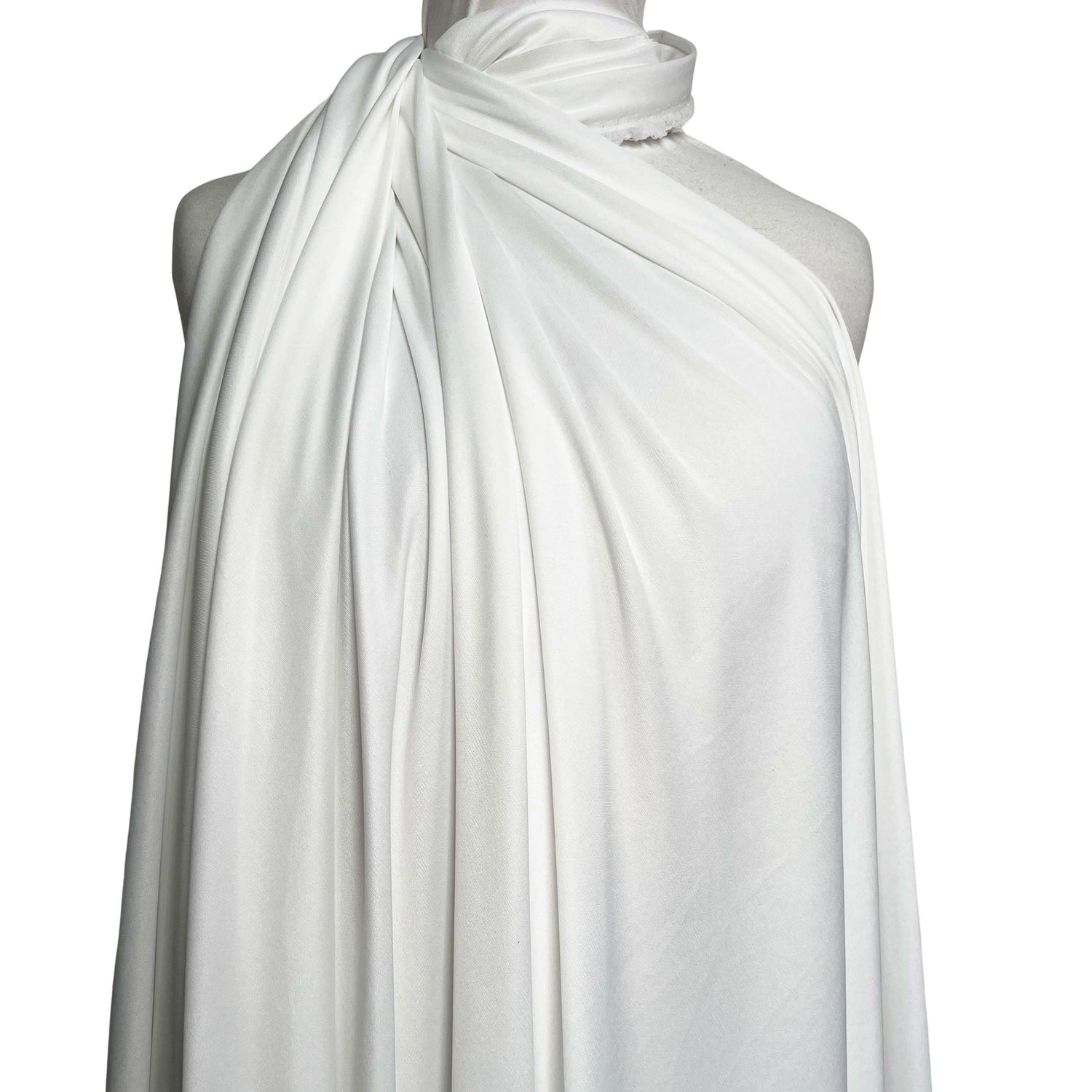 White Fine Nylon Jersey Dressmaking Fabric Marshmallow Dreams Mannequin