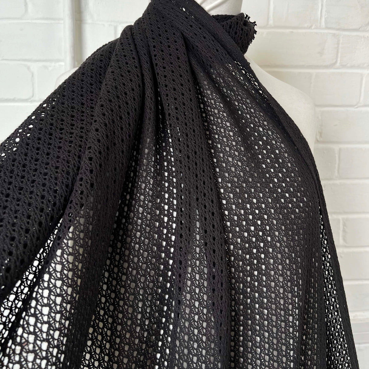 Midsummer Night Poly Cotton Crochet Dress Fabric Black Mannequin