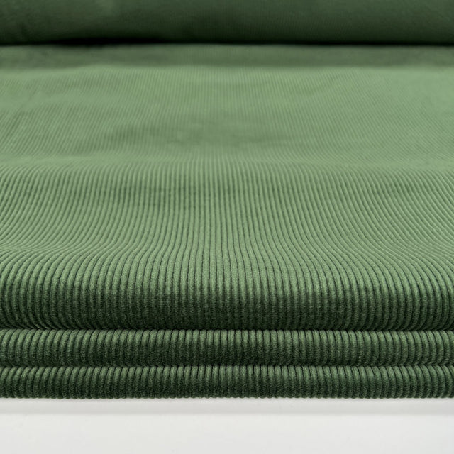 Milano Cord Green Cotton Elastane 10 Wale Italian Ex Designer Stretch Woven Trouser Fabric CU