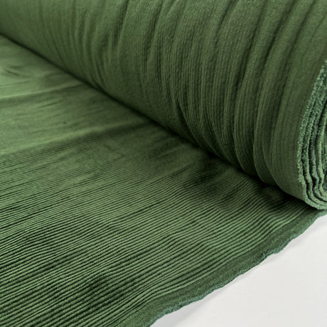 Milano Cord Green Cotton Elastane 10 Wale Italian Ex Designer Stretch Woven Trouser Fabric Roll