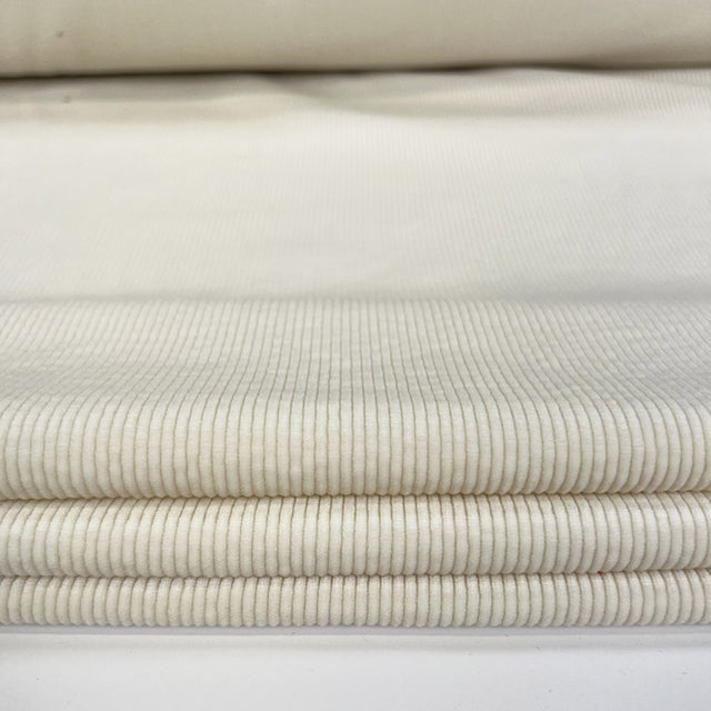 Milano Cord Ivory Cotton Elastane 10 Wale Italian Ex Designer Stretch Woven Trouser Fabric CU