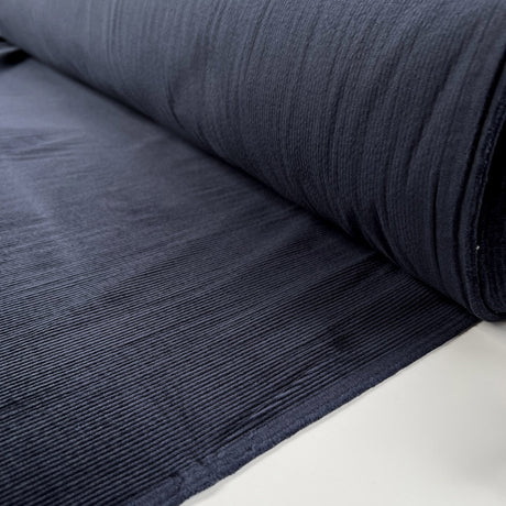 Milano Cord Navy Cotton Elastane 10 Wale Italian Ex Designer Stretch Woven Trouser Fabric Roll