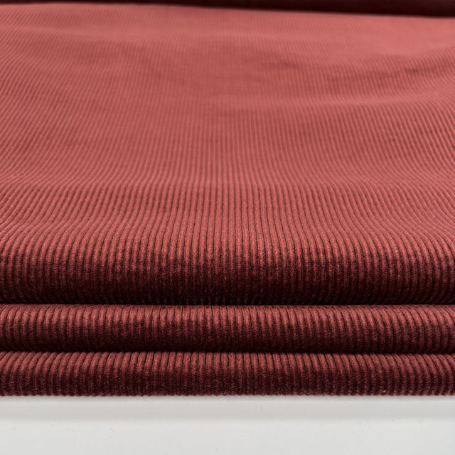 Milano Cord Wine Cotton Elastane 10 Wale Italian Ex Designer Stretch Woven Trouser Fabric CU