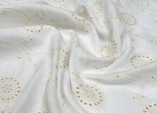 Milano Embroidered Double Gauze Yellow Cream Ex Designer Italian Cotton Dress Fabric CU