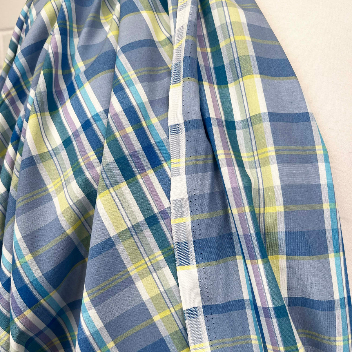 Montana Skies Cotton Blue Check Italian Shirting Fabric Hang