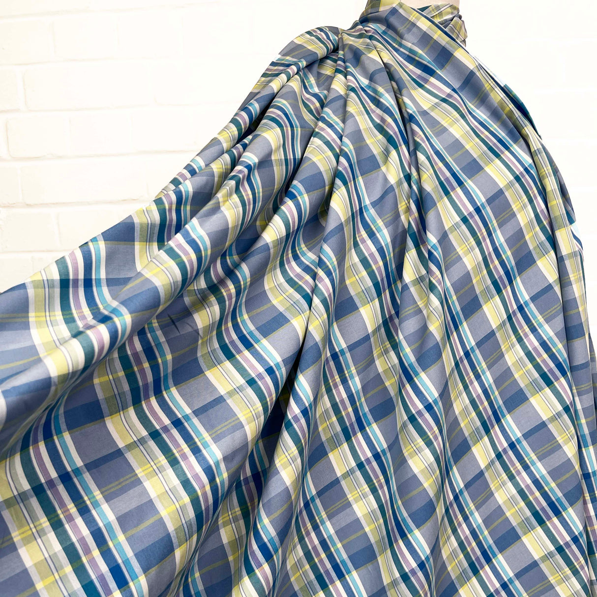 Montana Skies Cotton Blue Check Italian Shirting Fabric