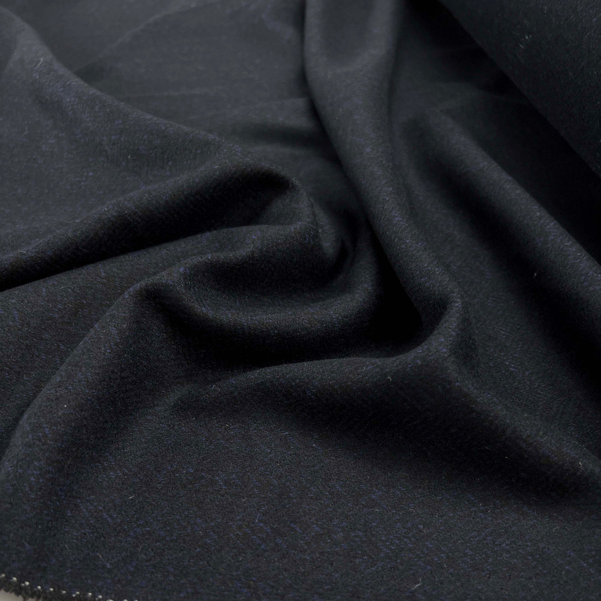 Moody Blues Polyester Wool Mix Blue Black Herringbone Suiting Fabric CU