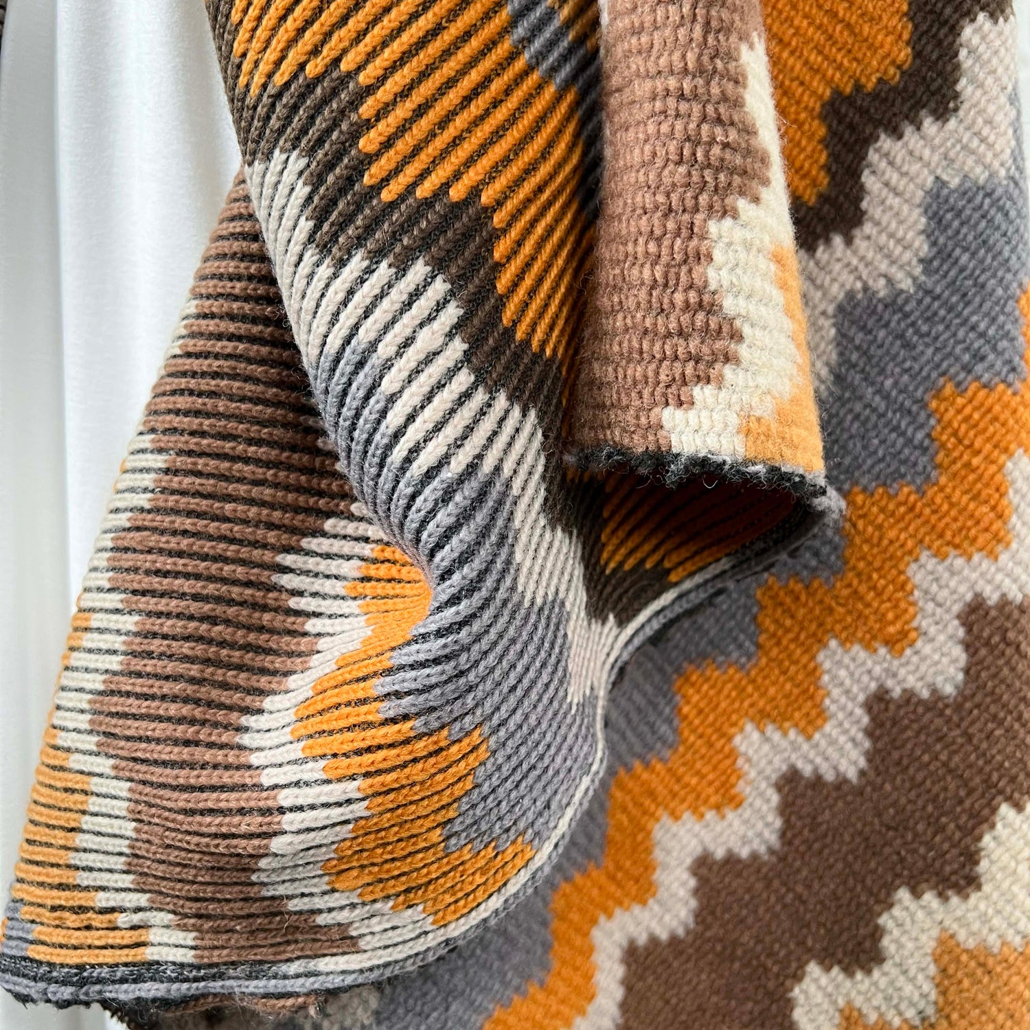 Mountain Knit Polyester Wool Brown Chevron Fabric Hang