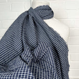 Navy White Check Poly Cotton Seersucker Fabric Nautical But Nice CU