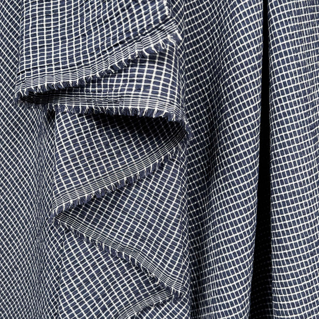 Navy White Check Poly Cotton Seersucker Fabric Nautical But Nice hang