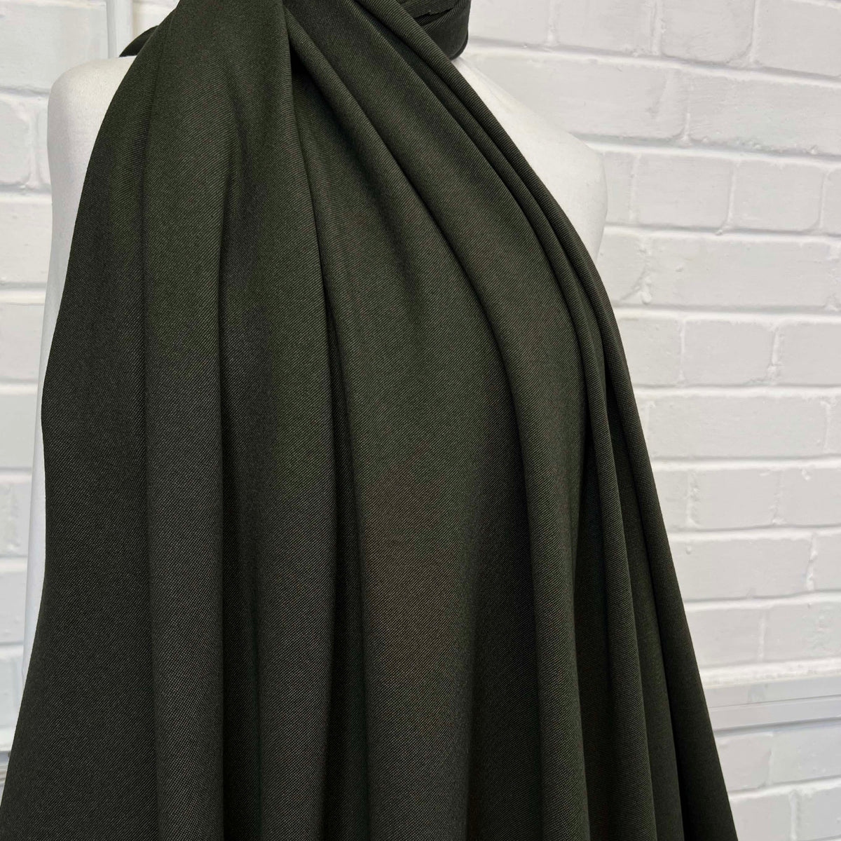 Khaki Green Ponte Roma Jersey Fabric Not a Lot Mannequin