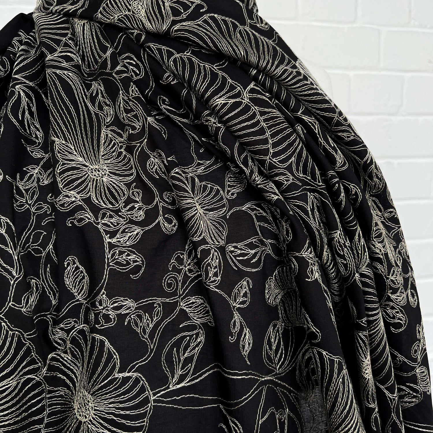 Not Your Average Floral Black Embroidered Cotton Woven Dress Fabric CU