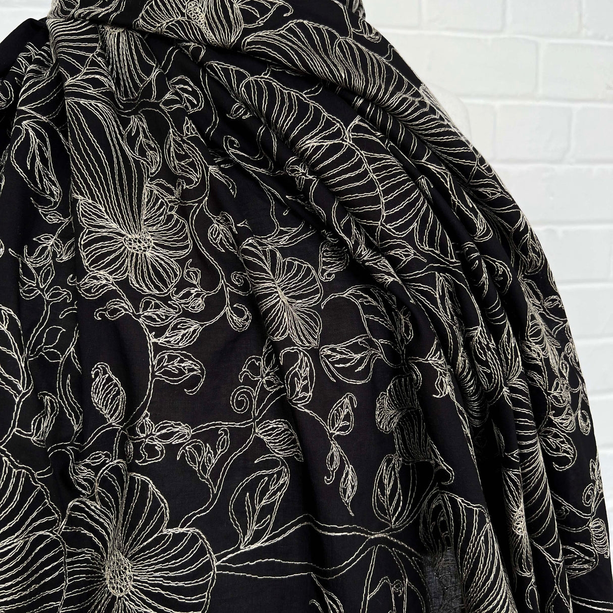 Not Your Average Floral Black Embroidered Cotton Woven Dress Fabric CU