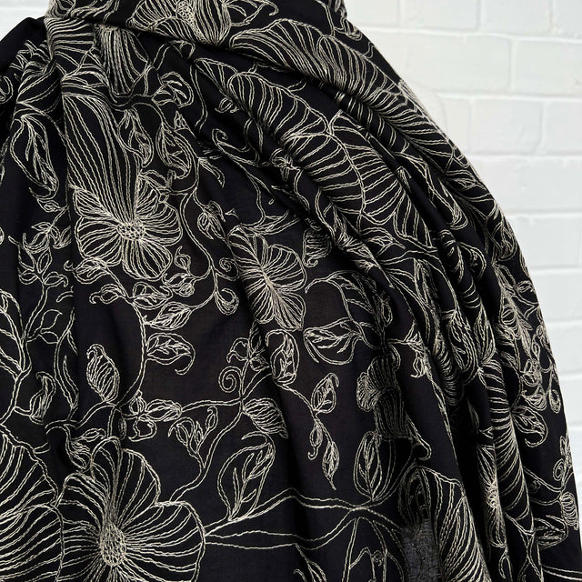 Not Your Average Floral Black Embroidered Cotton Woven Dress Fabric CU