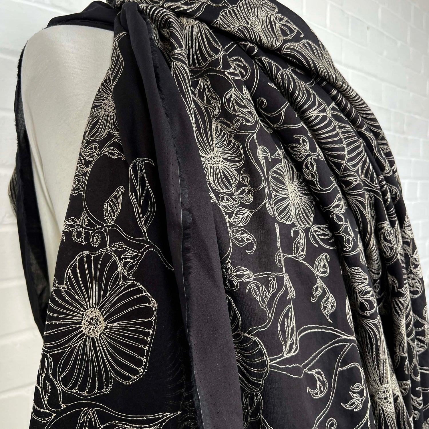 Not Your Average Floral Black Embroidered Cotton Woven Dress Fabric Side