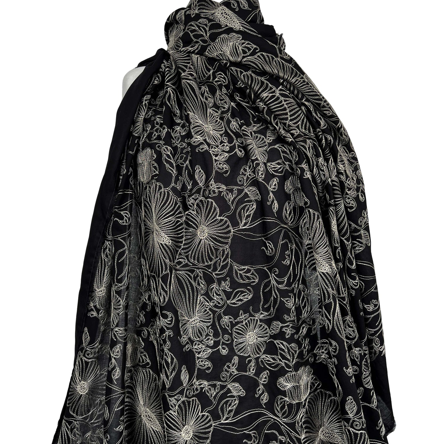 Not Your Average Floral Black Embroidered Cotton Woven Dress Fabric Mannequin