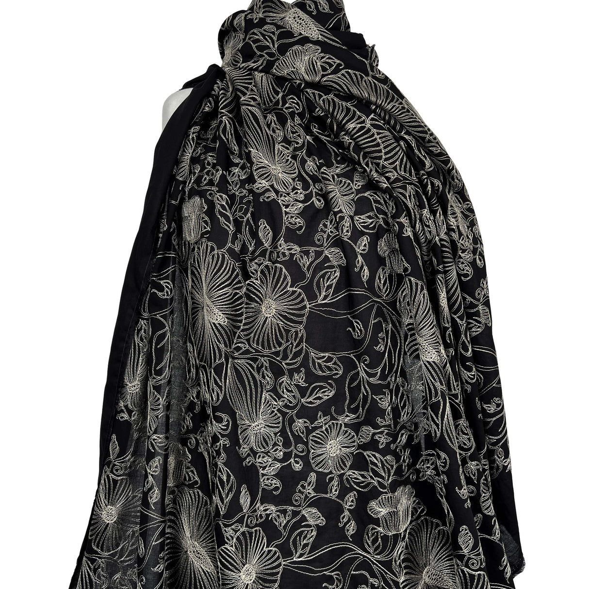 Not Your Average Floral Black Embroidered Cotton Woven Dress Fabric Mannequin