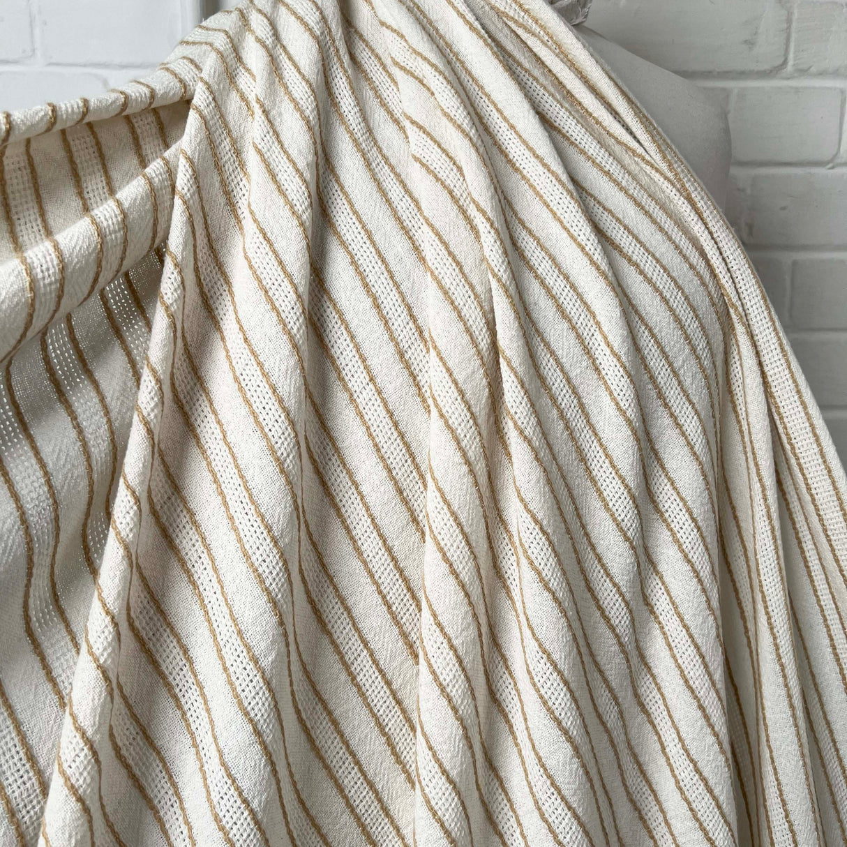 On The Beach White Sand Stripe Cotton Polyester Italian Woven Dress Fabric Mannequin