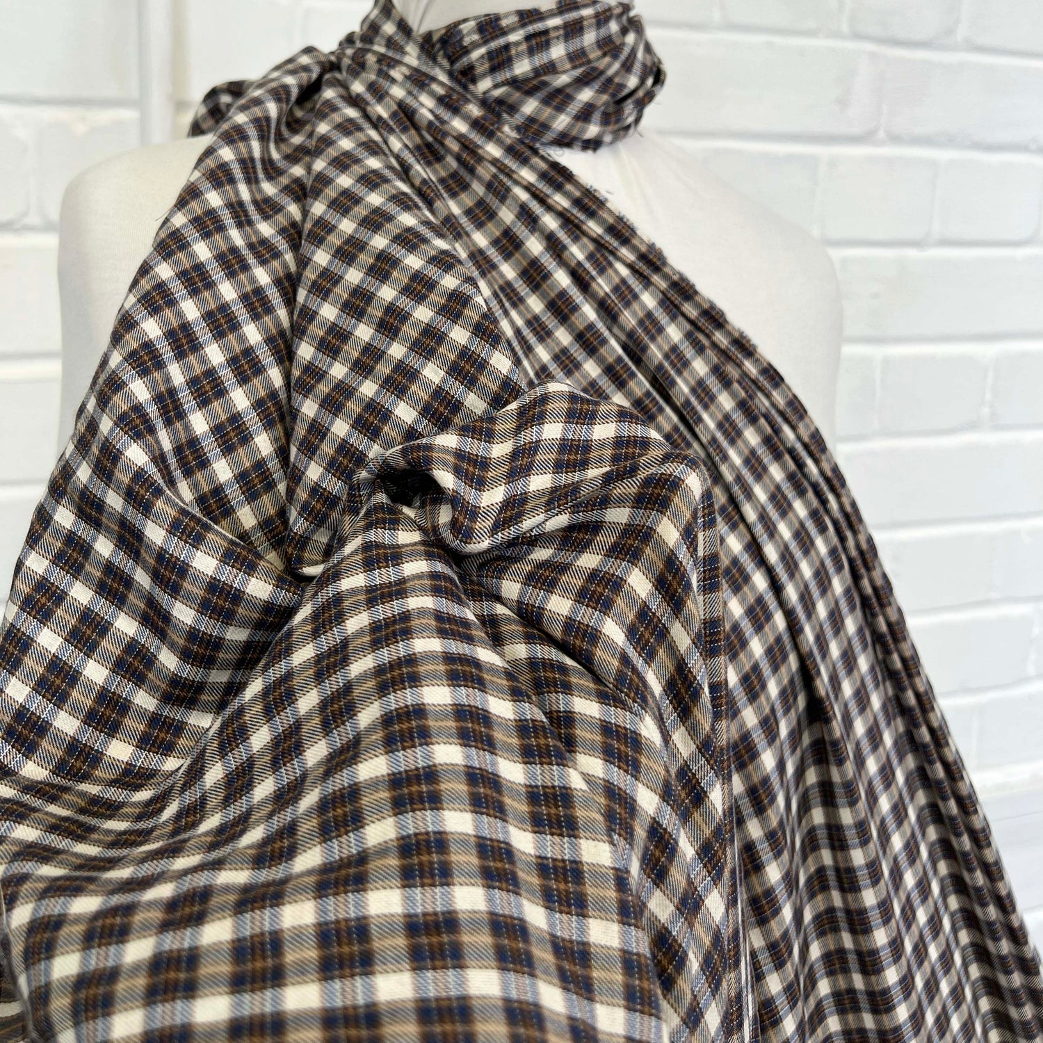 Organic Farmer Cotton Recycled Polyester Check Shirt Fabric CU