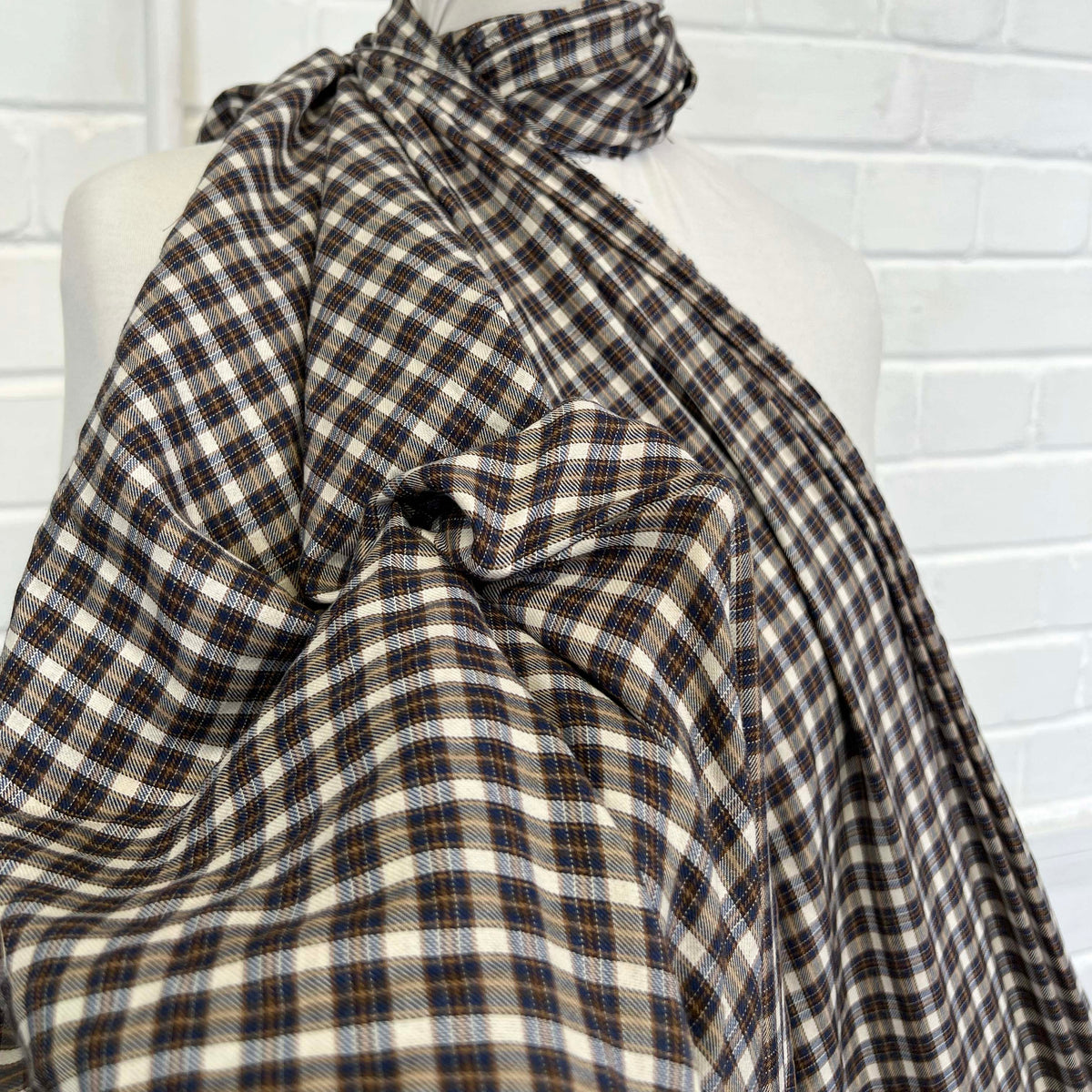 Organic Farmer Cotton Recycled Polyester Check Shirt Fabric CU