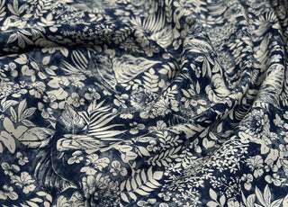 PCL Pima Cotton Lawn Inky Floral Navy Cream Leaf Print Woven Dress Fabric CU
