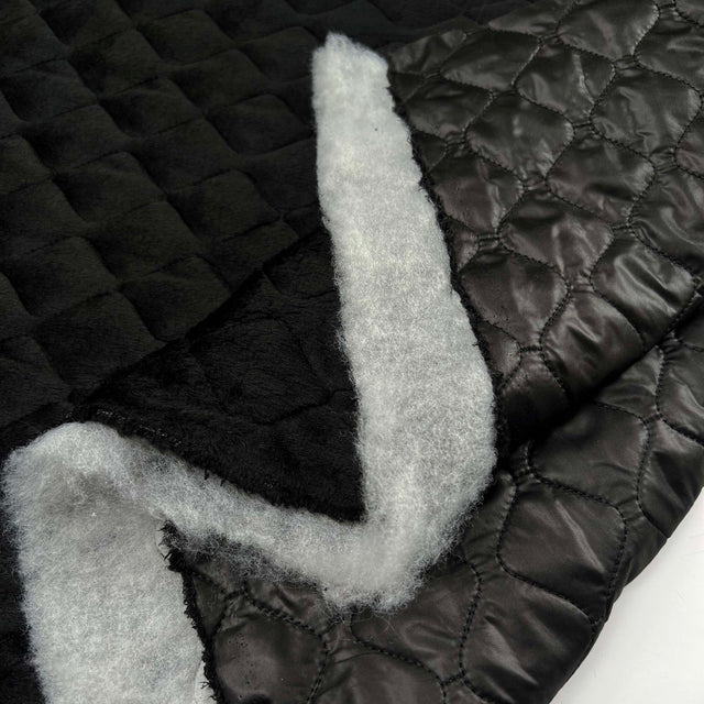 Padded Cell Black Polyester Velvet Fur Soft Backing Wadded Quilting Fabric Fold