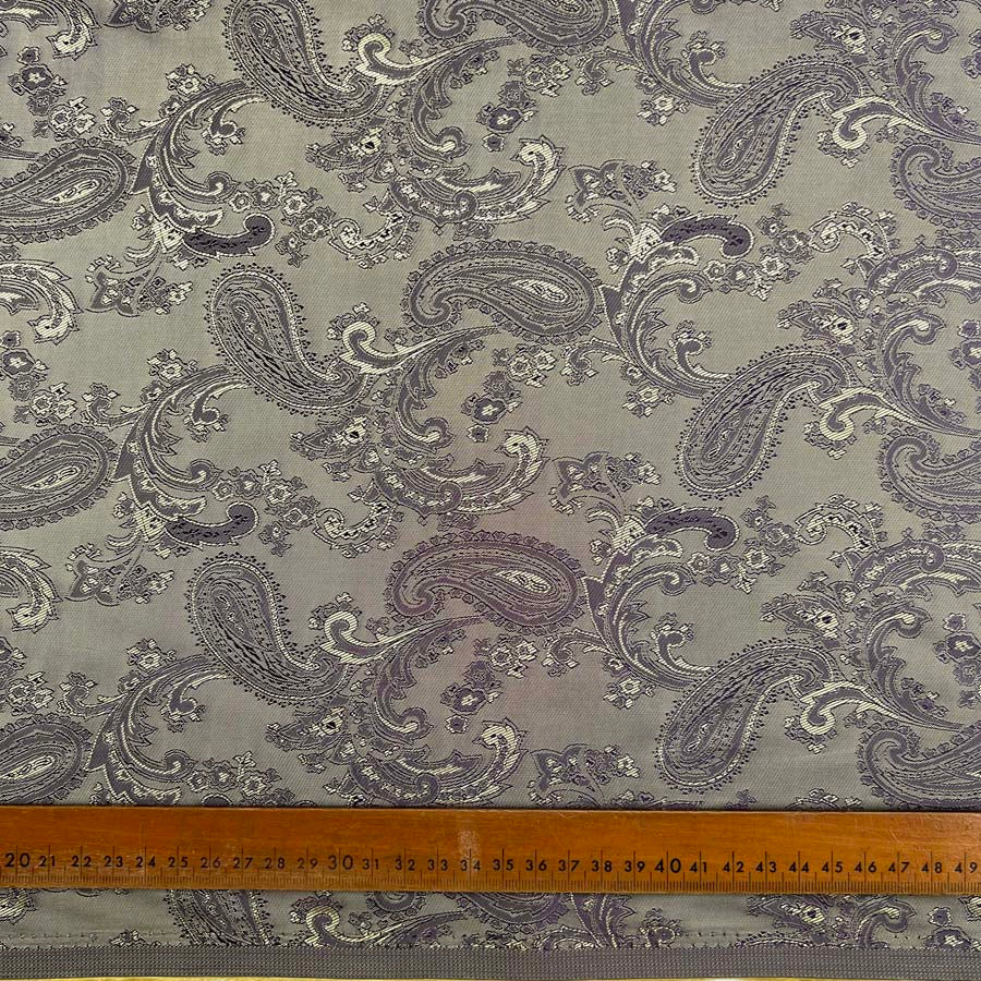 Polyester Viscose Lining Fabric Paisley Changeant Lining Gold & Lilac Ruler
