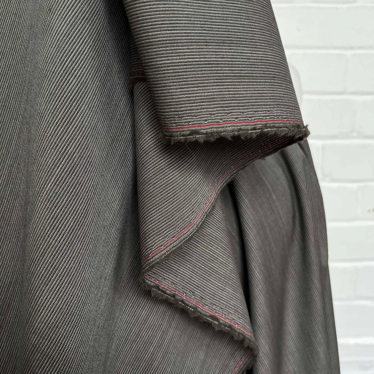 Grey Stripe British Wool Deadstock Suit Fabric Pick up a Pinstripe Hang