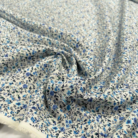 Tiny Blue Floral Print Dressmaking Fabric Pima Cotton Lawn Floret CU