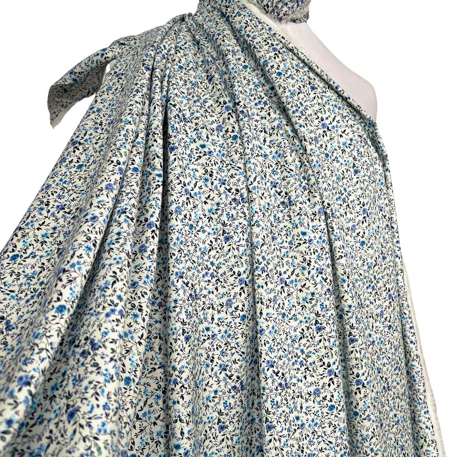 Tiny Blue Floral Print Dressmaking Fabric Pima Cotton Lawn Floret Mannequin