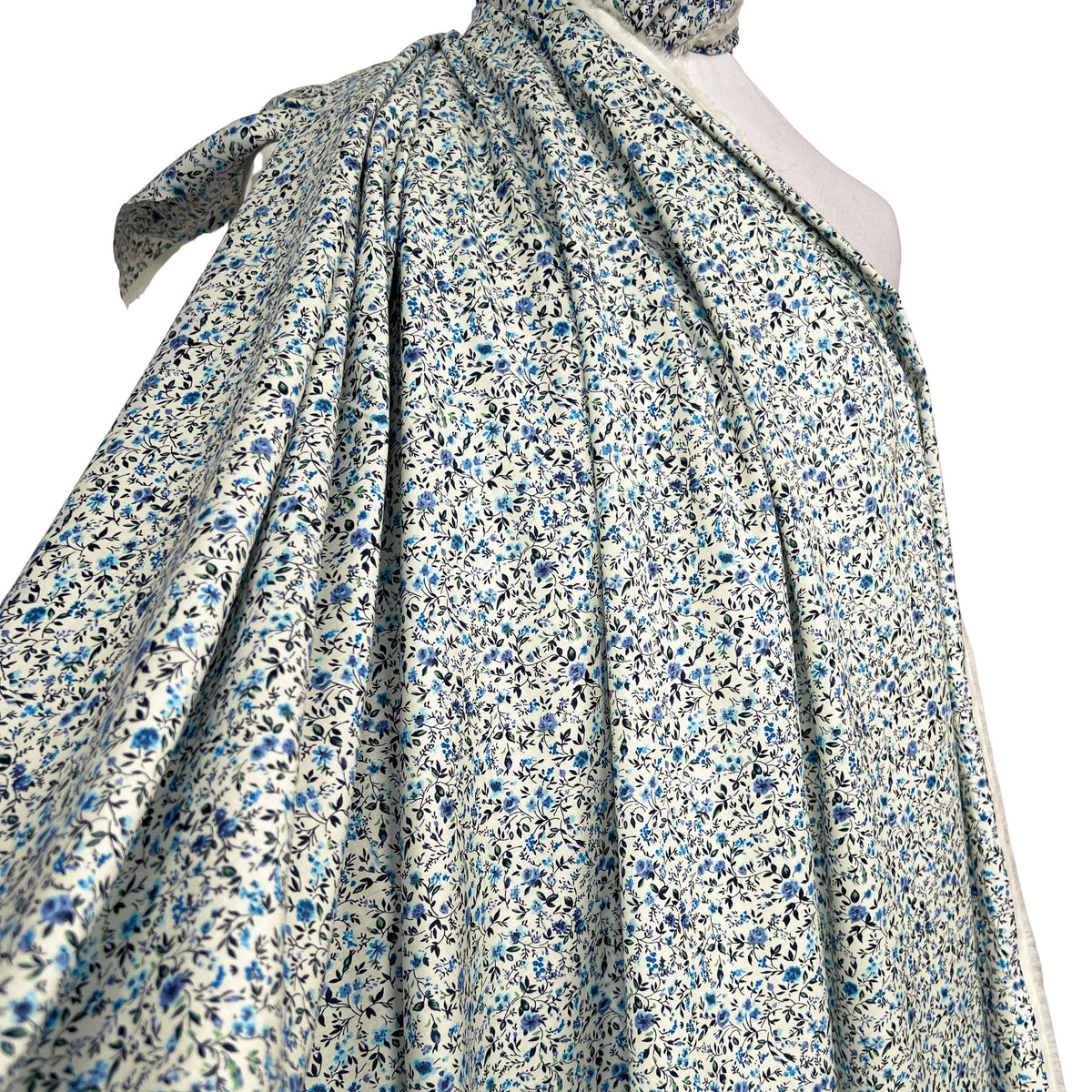 Tiny Blue Floral Print Dressmaking Fabric Pima Cotton Lawn Floret Mannequin