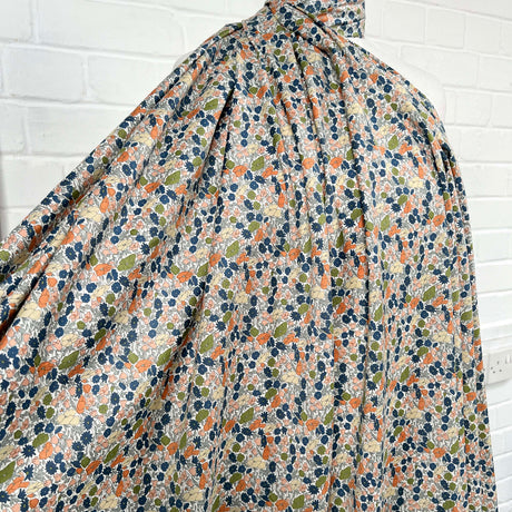 Pima Cotton Lawn Flower Parade Autumn-Orange Blue White Dress Fabric Mannequin