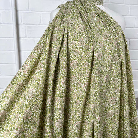 Green Pink Floral Print Dress Fabric Pima Cotton Lawn Honeysuckle Mannequin