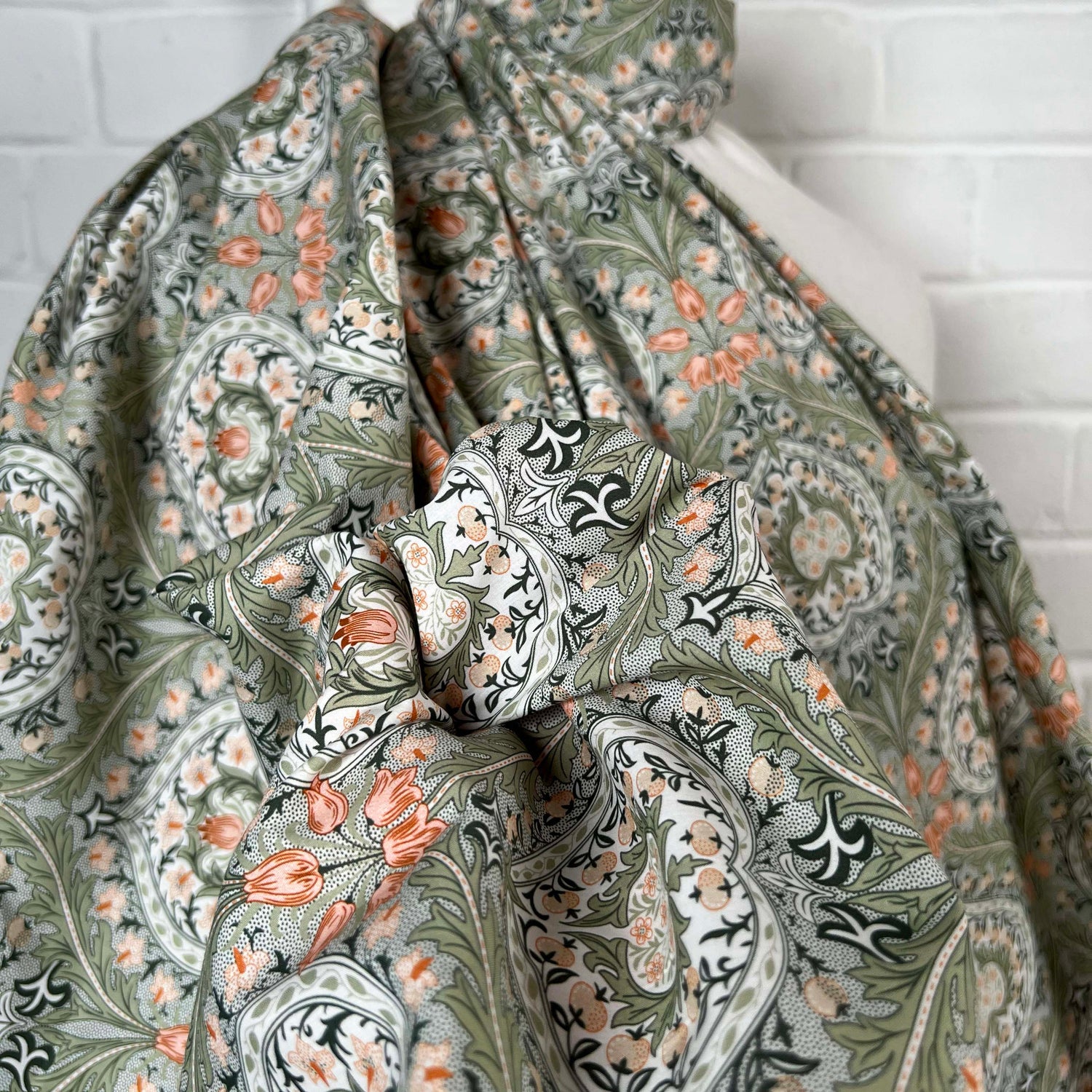 Green Floral Print Dress Fabric Pima Cotton Lawn Orchard Vine CU