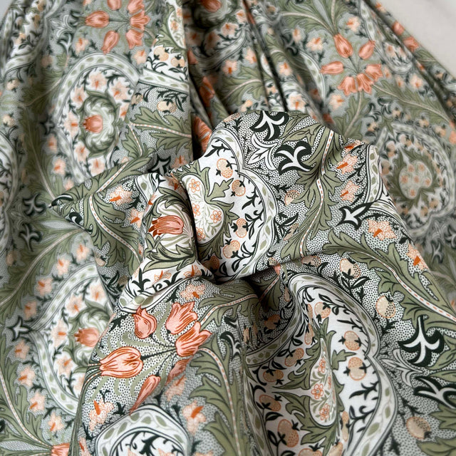 Green Floral Print Dress Fabric Pima Cotton Lawn Orchard Vine CU