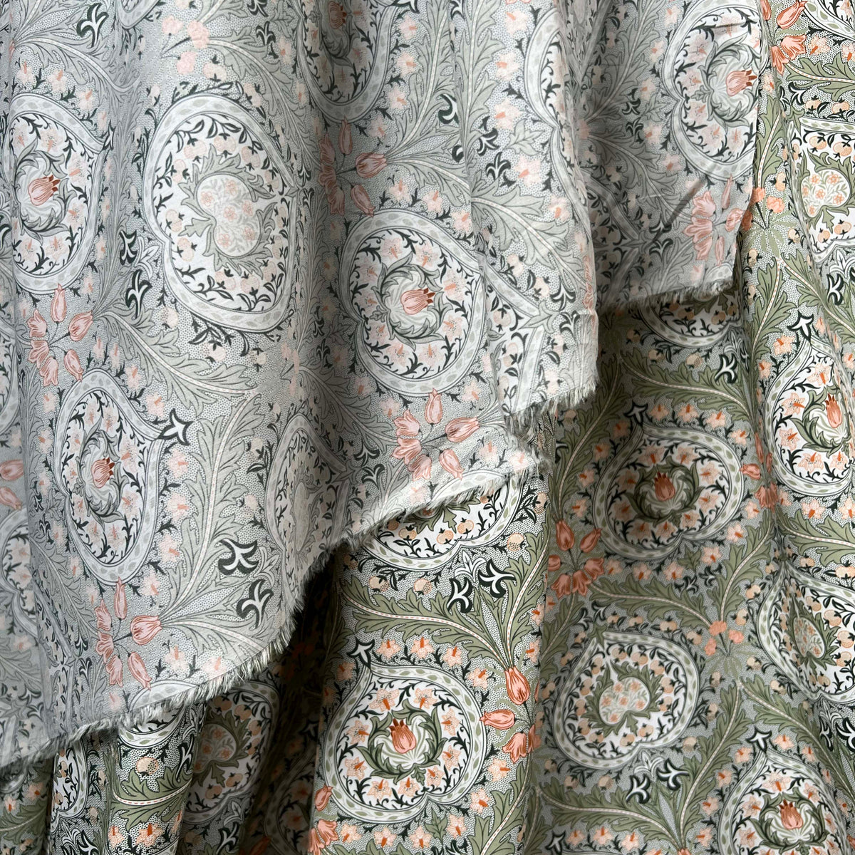 Green Floral Print Dress Fabric Pima Cotton Lawn Orchard Vine Hang