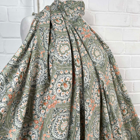 Green Floral Print Dress Fabric Pima Cotton Lawn Orchard Vine Mannequin