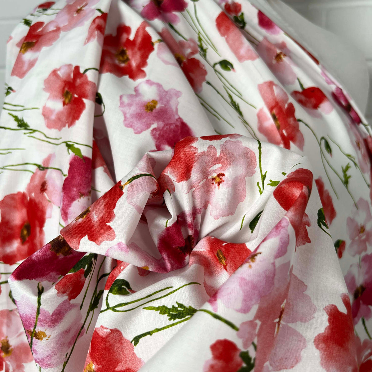 Printed Floral Dress Fabric Pima Cotton Lawn Soft Focus Rose CU
