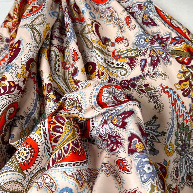 Pima Cotton Lawn Spice Market Abstract Paisley Red Dress Fabric CU