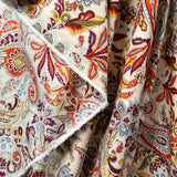 Pima Cotton Lawn Spice Market Abstract Paisley Red Dress Fabric Hang