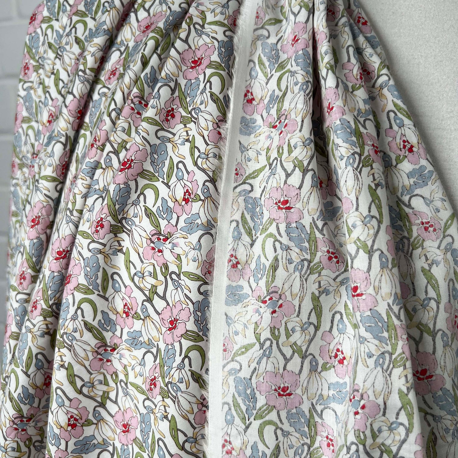 Pink Floral Dressmaking Fabric Pima Cotton Lawn Summer Sketch 