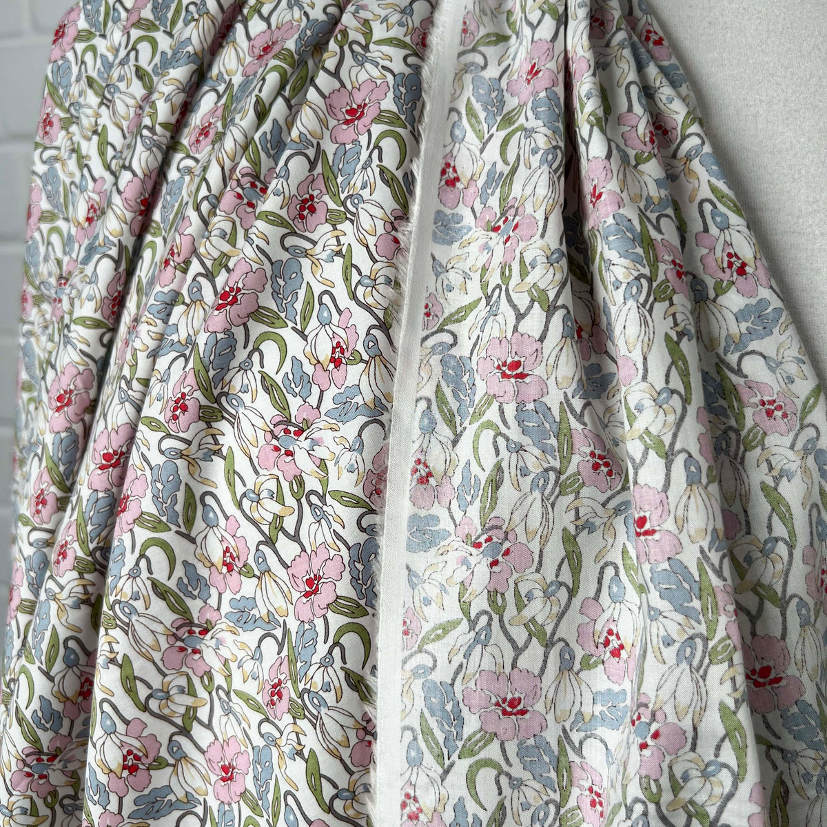 Pink Floral Dressmaking Fabric Pima Cotton Lawn Summer Sketch 
