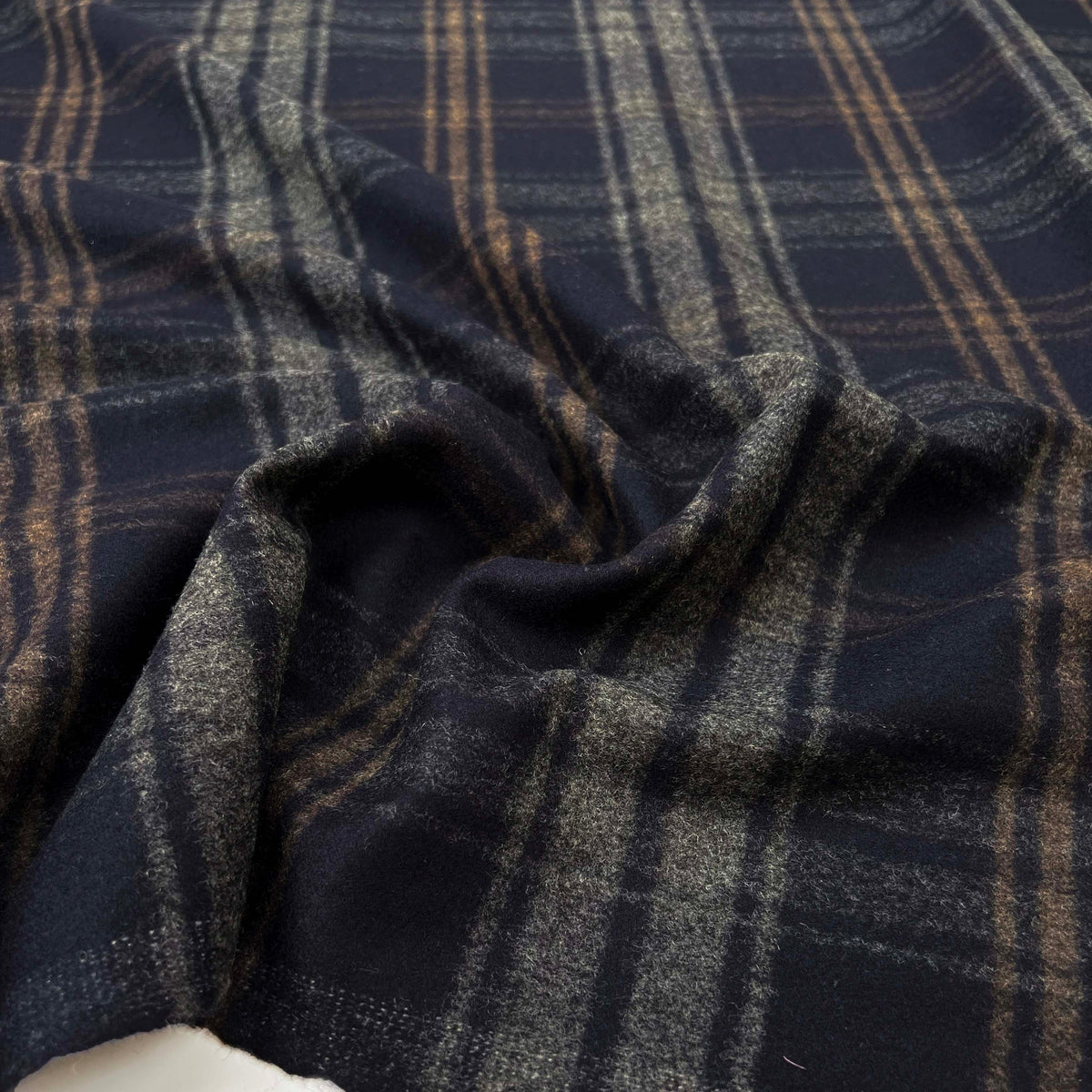 Play It Cool Wool Cashmere Ex Designer Italian Navy Check Deadstock Coating Fabric CU