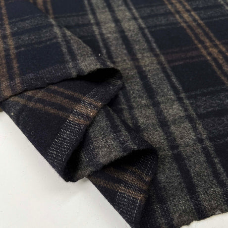 Play It Cool Wool Cashmere Ex Designer Italian Navy Check Deadstock Coating Fabric Fold
