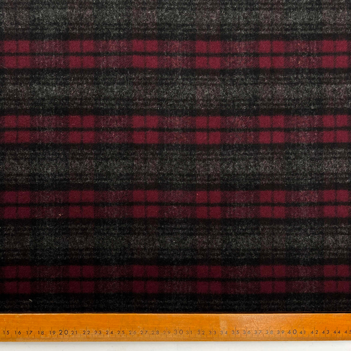 Play On Red Grey Ex-Designer Wool Cashmere Deadstock Check Coating Fabric Ruler