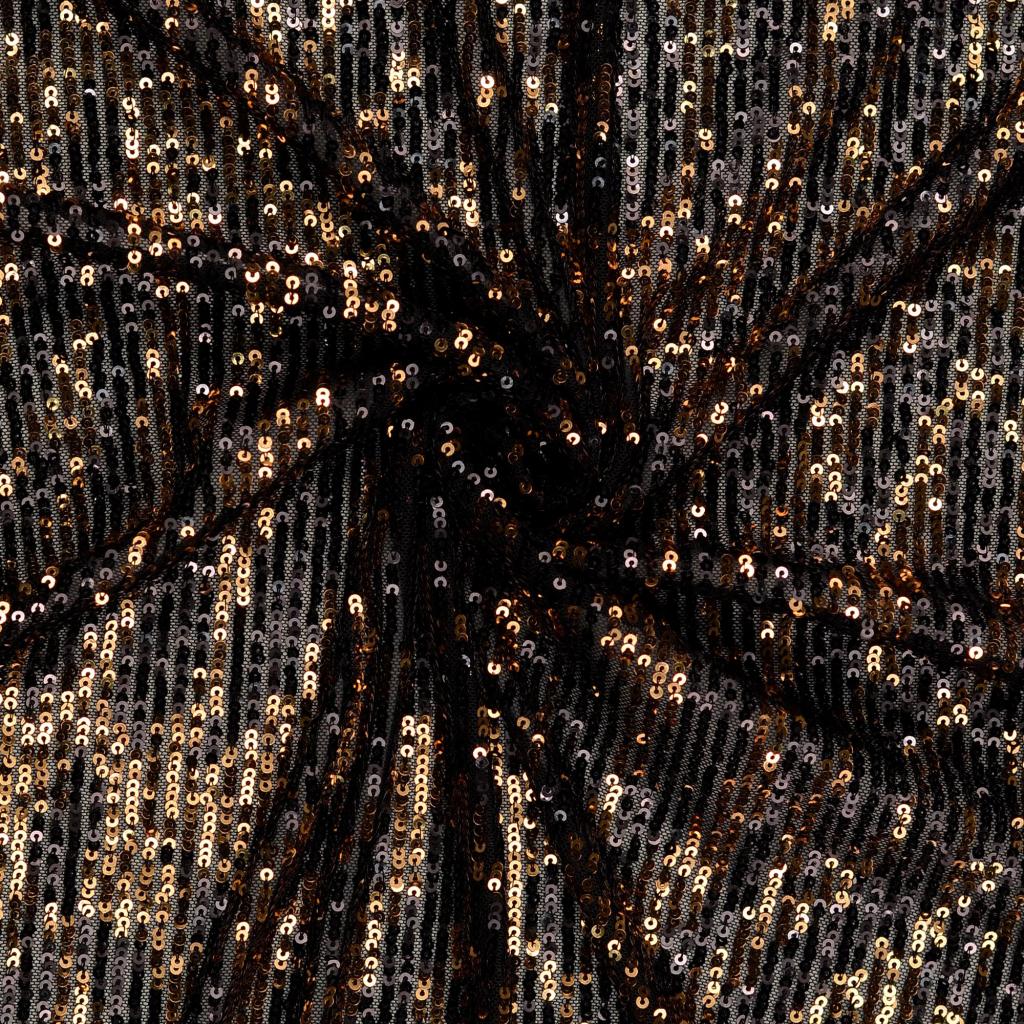 Polyester Elastane Net Fabric Bronzed Glitz Cascading Sequins Twist