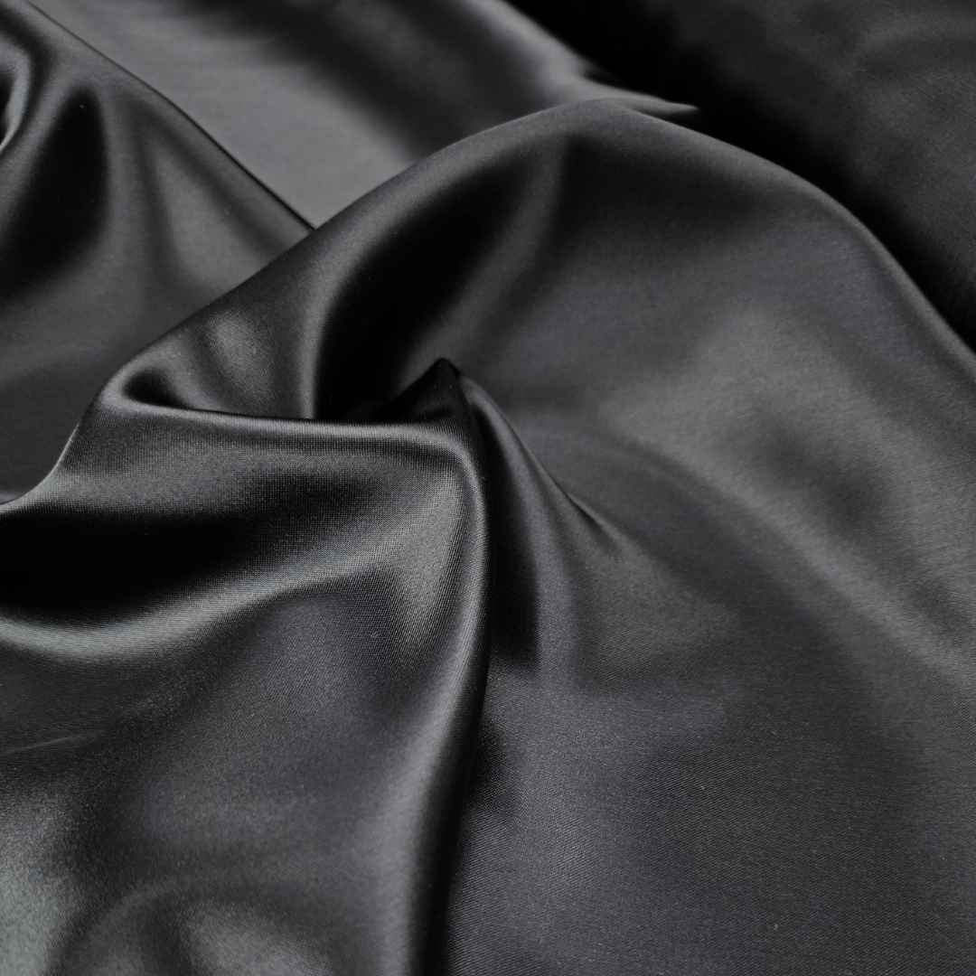 Noir Lining Black Polyester Nylon Satin Fabric CU2