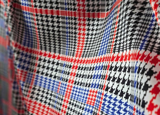 Polyester Satin Dogtooth Check Blue Black Red White Fabric CU