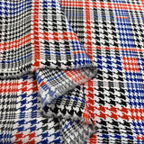 Polyester Satin Dogtooth Check Blue Black Red White Fabric Fold